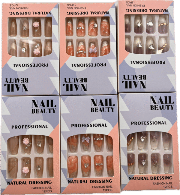 Set Uñas Postizas Decoradas Caja Cartón X 12