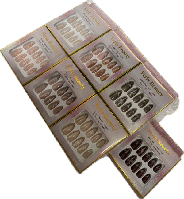 Set Uñas Postizas Decoradas Caja Cartón X 12