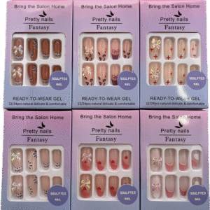 Set Uñas Postizas Decoradas Caja Cartón X 12