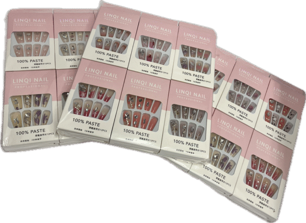 Set Uñas Postizas Decoradas Caja Cartón X 12