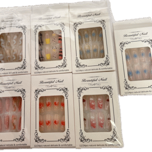 Set Uñas Postizas Decoradas Caja Cartón X 12