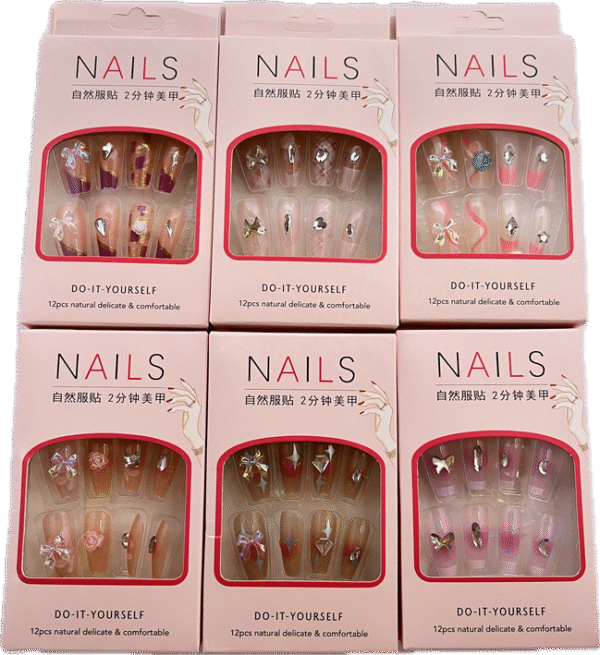Set Uñas Postizas Decoradas Caja Cartón X 12